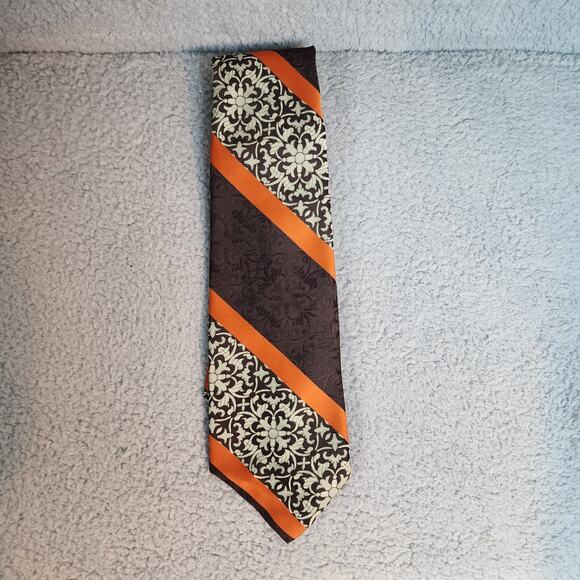 Sears Mens Shop Floral Striped Print Brown Orange Necktie 70s Vintage - Picture 2 of 6